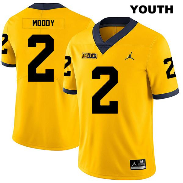 Youth NCAA Michigan Wolverines Jake Moody #2 Yellow Jordan Brand Authentic Stitched Legend Football College Jersey OX25Q10HU